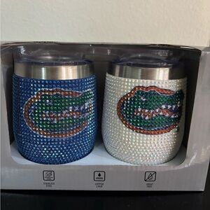 🧡💙 Blue and White Rhinestone Gator Tumbler / Stemless Wine glasses Set